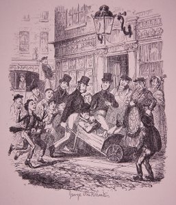 Ficktjuv tillfångatagen av polis, tidigt 1800-tal (gravyr) av George Cruikshank