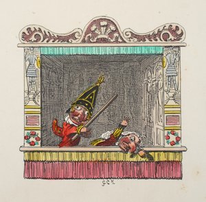 Punch and Judy från Punch and Judy pub. 1827 (handfärgad gravyr) av George Cruikshank