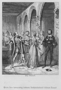Drottning Jane mellan Northumberland och Simon Renard (gravyr) av George Cruikshank