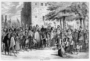 Queen Mary tar emot fångarna på Tower Green, 1553 1840 av George Cruikshank