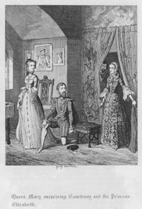 Drottning Mary överraskar Courtenay och prinsessan Elizabeth (gravyr) av George Cruikshank