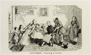 September - Att plocka en gås från George Cruikshanks ståletsningar till The Comic Almanacks: 1835-1853 av George Cruikshank