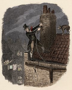 Sikes, följt av sin hund, försöker fly - Sista chansen - Illustration för "" Oliver Twist"" (Olivier) (The Adventures of Oliver Twist) av Charles Dickens (1812-1870), av George Cruikshank (1792-1878) . av George Cruikshank
