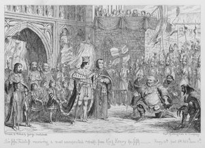 Sir John Falstaff får en oväntad tillrättavisning av kung Henrik den femte. av George Cruikshank