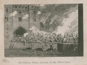 Sir Thomas Wyatt attackerar Byward Tower av George Cruikshank