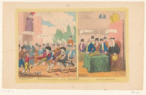 Tecknad film om engelsk inrikespolitik, 1820 Förföljelse av de heliga av George Cruikshank