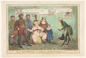Spotprent på prinses Caroline, 1817 R-y-l Nedlåtenhet eller en utrikesminister förvånad! av George Cruikshank