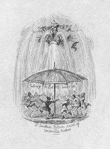 St. Swithin skyddshelgon för paraplymakarna, 1829 av George Cruikshank