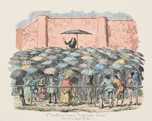 St Swithuns Chapel Kallbadfält, pub. 1833 (handfärgad gravyr) av George Cruikshank