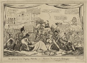 The Afterpiece (sic) to the Tragedy of Waterloo or Madame Francois and her Managers!!!, publicerad 9 november av George Cruikshank