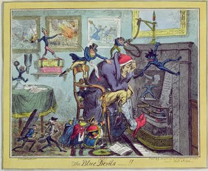"The Blue Devils!", publicerad av Hannah Humphrey den 10 januari 1823. av George Cruikshank