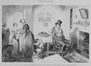 Flaskan, platta II, Han avskedas från sin anställning på grund av fylleri: de pantsätter sina kläder för att få tag på flaskan, 1847 av George Cruikshank
