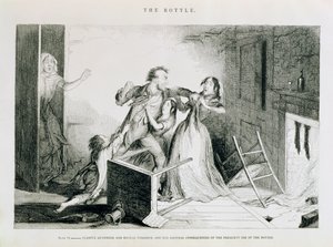 Flaskan, Tallrik VI, Rädsla gräl och brutalt våld är de naturliga konsekvenserna av frekvent användning av flaskan, 1847 av George Cruikshank