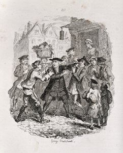 Doktorn som griper advokat Murphy, från "Amelia", graverad av konstnären, illustration från "The Works of Henry Fielding", pub. av Henry G. Bohn, 1853 av George Cruikshank