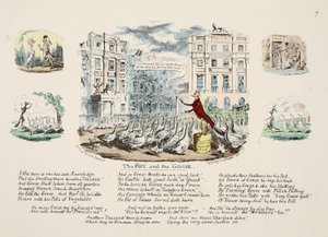 Räven och gåsen, pub. 1833 (handfärgad gravyr) av George Cruikshank