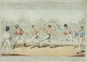 Den stora matchningen mellan Randall och Martin (färgad gravyr) av George Cruikshank