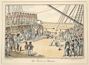 The Point of Honor, från Greenwich Hospital, en serie sjöskisser, beskrivande av ett liv som en man-of-wars man, pub. 1825 (handfärgad gravyr) av George Cruikshank