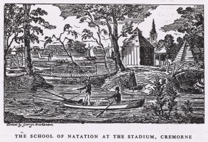 Natationskolan på stadion, Cremorne Gardens av George Cruikshank