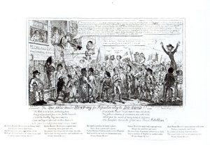Spa Fields Orator Jagar efter popularitet för att göra-bra!!, pub. av J. Sidebotham, 1817 av George Cruikshank