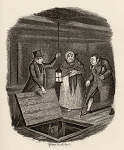 Bevisen förstörs, från "The Adventures of Oliver Twist" av Charles Dickens (1812-70) 1838, publicerad av Chapman und Hall, 1901 av George Cruikshank