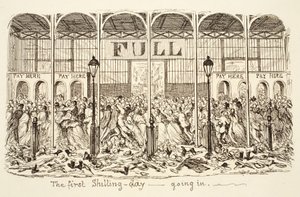 Första Shilling-dagen - Gå in, pub. 1851 (gravyr) av George Cruikshank