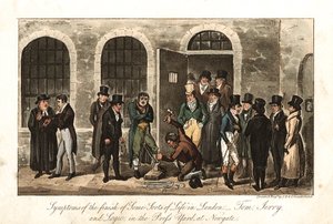 Tom, Jerry och Logic in the Press Yard, Newgate-fängelset, London, 1821 av George Cruikshank