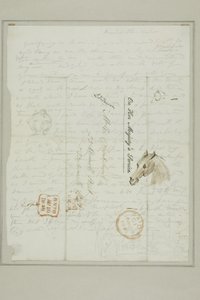 Utan titel (Cruikshank-brev med skisser av hästhuvud) av George Cruikshank