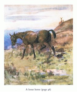 Den lösa hästen (färg litho)