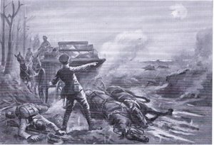 Korpral Ashworth omorganiserar sin transportkolonn under kraftig eld (tilldelad DCM) av George Derville Rowlandson