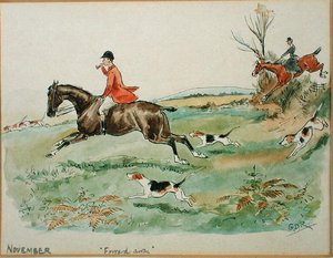 November månad: Jakt (penna & bläck och akvarell på papper)