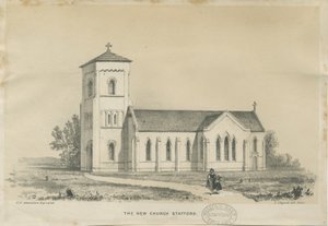 Stafford - Christ Church: tonad litografi och [?mitten av 1800-talet] (tryck) av George E. Hamilton