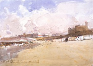 På Tynemouth Sands (kol, penna och akvarell på papper)
