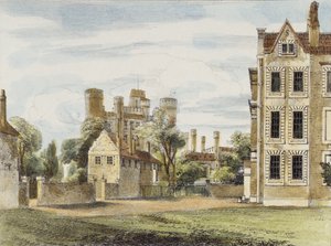 New Palace, from the Queens Garden, skylt 4 från Kew Gardens: A Series of Twenty-Four Drawings on Stone, graverad av Charles Hullmandel (1789-1850) publicerad 1820 (handfärgad litho)