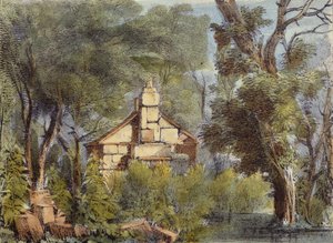 Stone House, Richmond Gardens, skylt 23 från Kew Gardens: A Series of Twenty-Four Drawings on Stone, graverad av Charles Hullmandel (1789-1850) publicerad 1820 (handfärgad lito)
