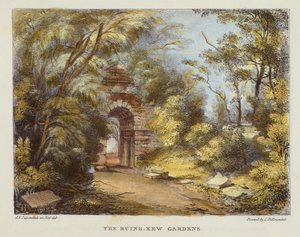 The Ruins, Kew Gardens, plåt 15 från Kew Gardens: A Series of Twenty-Four Drawings on Stone, graverad av Charles Hullmandel (1789-1850) publicerad 1820 (handfärgad lito)