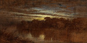 Twilight on the Avon, Ruins of Kenilworth Castle in the Distance (olja ombord) av George F. Teniswood