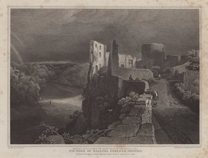 Barnard Castle, Durham, födelseplats för John Balliol, grundare av Balliol College, Oxford (gravyr) av George Fennel (after) Robson