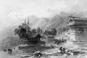"Village of Khandoo, på Choor Mountain", 1838.