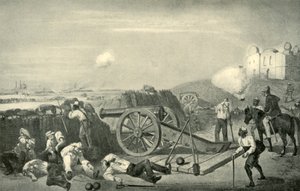 En tung dag i batterierna före Delhi, 1857, 1901. av George Francklin Atkinson