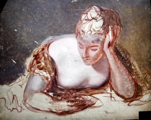 Girl Reading, ca 1850 (olja ombord) av George Frederic Watts