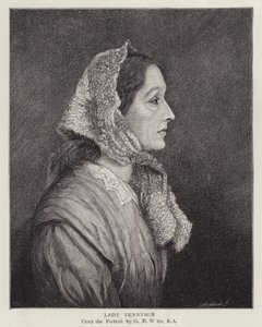 Porträtt av Emily Tennyson, Lady Tennyson, fru till den engelske poetpristagaren Alfred, Lord Tennyson (litho) av George Frederick (after) Watts