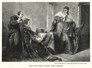 Lady Jane Greys seger över Gardiner (gravyr) av George Frederick Folingsby