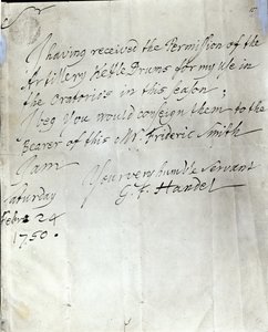 Brev från George Frederick Händel daterat den 24 februari 1750 av George Frederick Handel