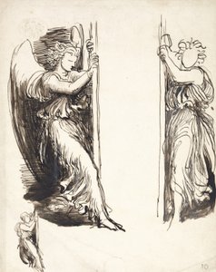 Studies for Angels in The Court of Death (penna & brunt bläck över grafit) av George Frederick Watts