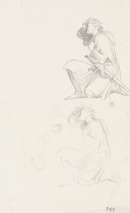 Studier av en knästående riddare (grafit) av George Frederick Watts