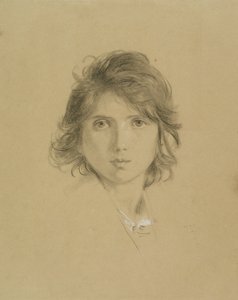 Studera för huvudet av en pojke i Peasants of the Campagne under Vintage, c.1860 (svart krita förhöjd med vit) av George Frederick Watts