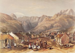 I den fridfulla dalen Genadendal ligger en blomstrande Hottentot-by av George French Angas