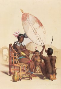 Mpande, zulukungen, omgiven av sina krigare av George French Angas