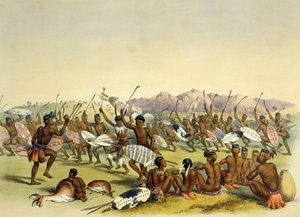 Zulu jaktdans nära Engooibergen, tavla 14 från "The Kafirs Illustrated", 1849