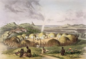 Zulu Kraal nära Umlazi, Natal, platta 27 från  av George French Angas